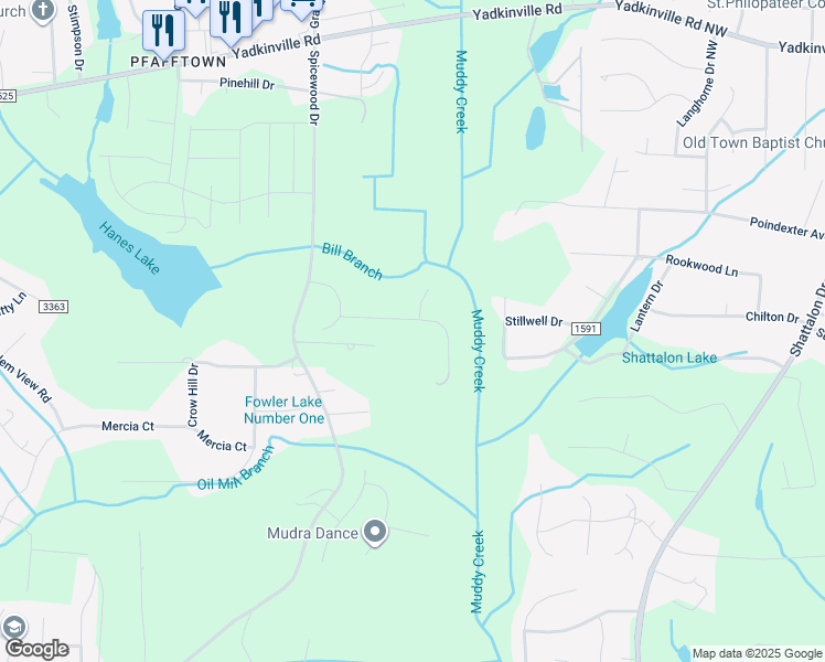 map of restaurants, bars, coffee shops, grocery stores, and more near 5006 Laurel Run in Winston-Salem