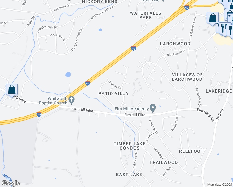 map of restaurants, bars, coffee shops, grocery stores, and more near 1213 Cabana Circle in Nashville