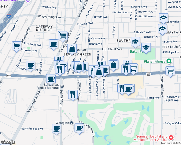 map of restaurants, bars, coffee shops, grocery stores, and more near 508 San Pablo Drive in Las Vegas