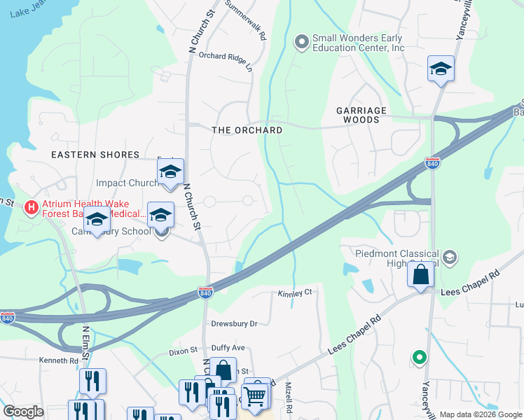 map of restaurants, bars, coffee shops, grocery stores, and more near 4687 Coltsfoot Road in Greensboro