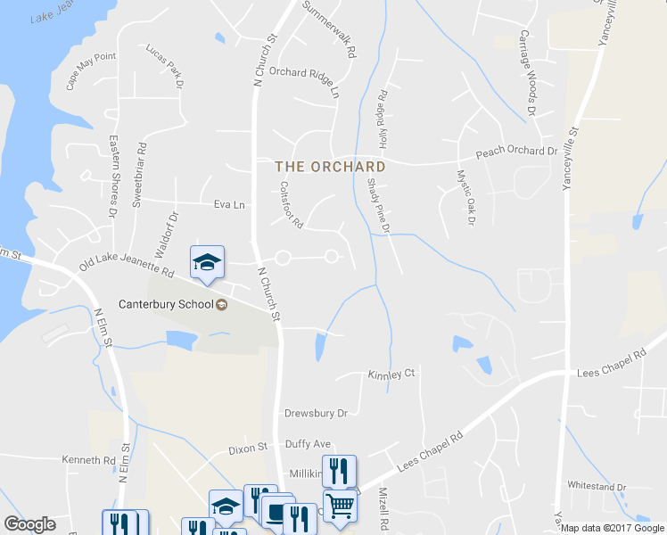 map of restaurants, bars, coffee shops, grocery stores, and more near 136 Arcaro Drive in Greensboro