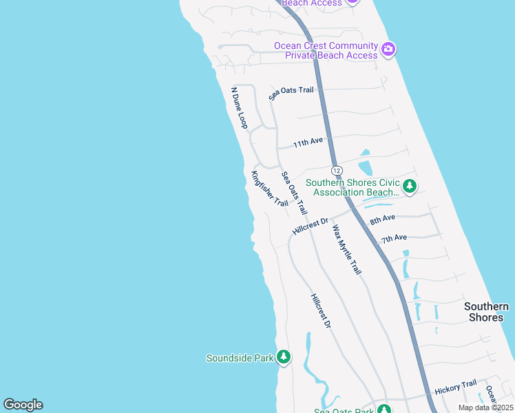map of restaurants, bars, coffee shops, grocery stores, and more near 341 North Dogwood Trail in Kitty Hawk
