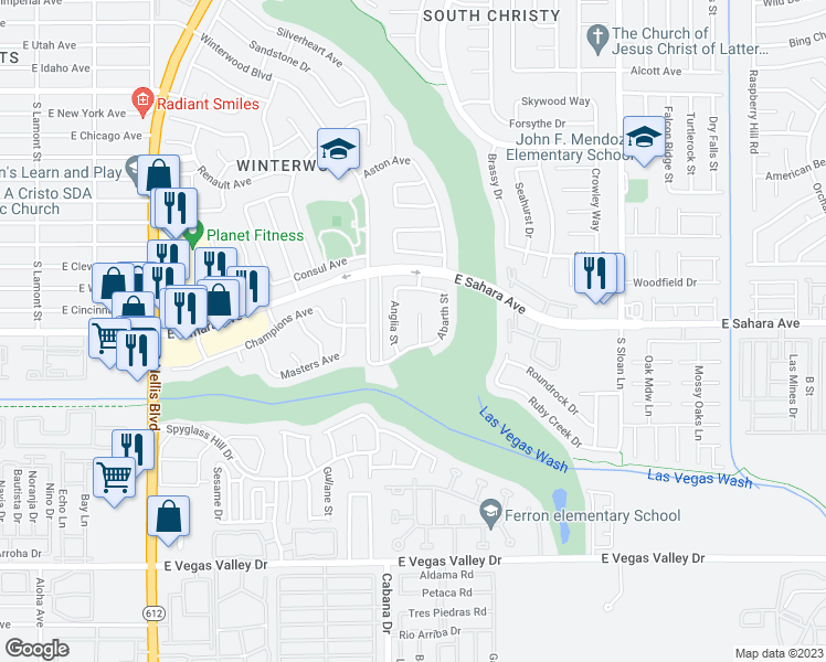 map of restaurants, bars, coffee shops, grocery stores, and more near 2511 Alfa Circle in Las Vegas