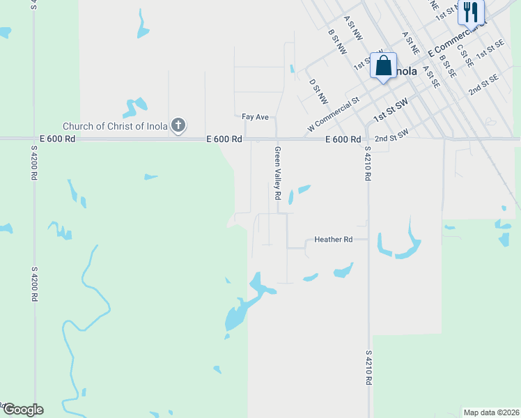 map of restaurants, bars, coffee shops, grocery stores, and more near 241 Suburban Lane in Inola