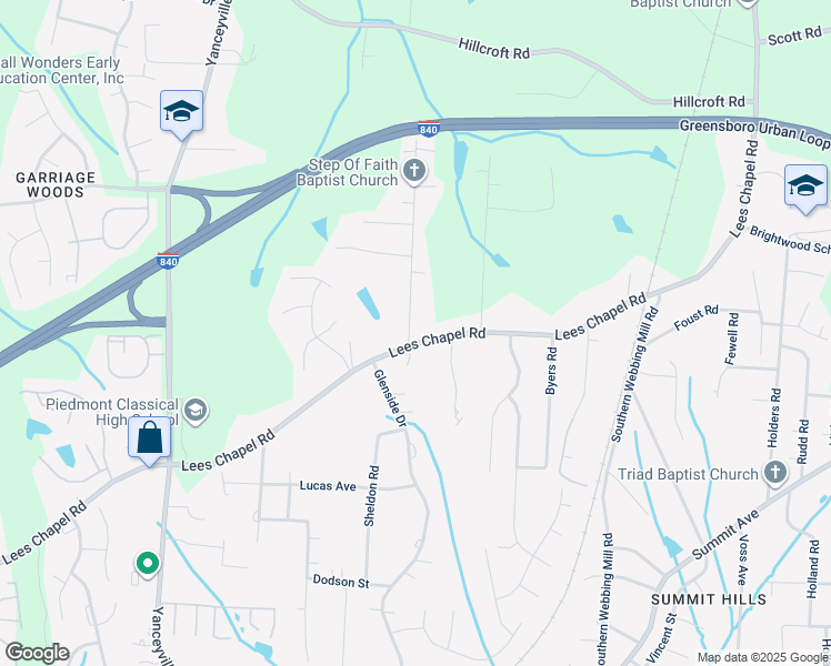 map of restaurants, bars, coffee shops, grocery stores, and more near 4900 Watlington Road in Greensboro