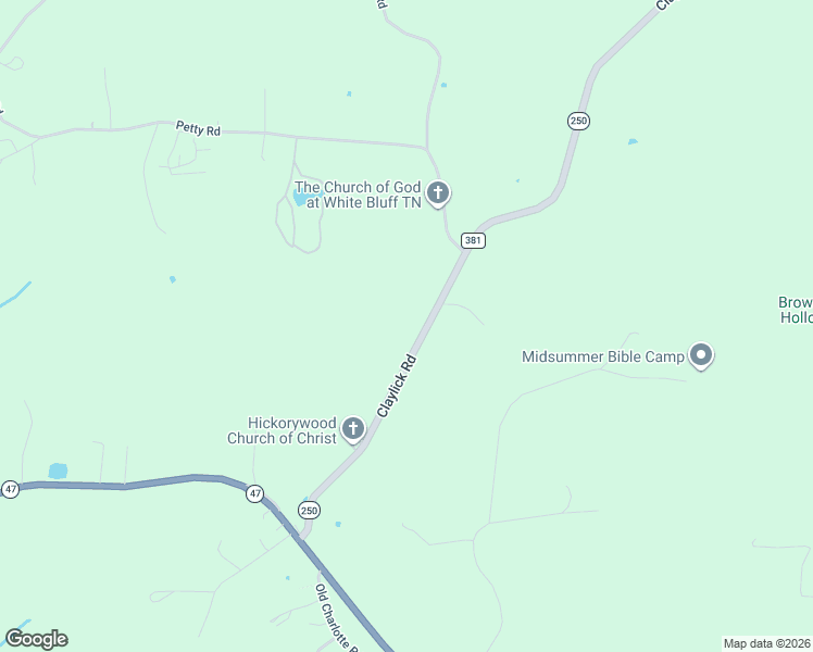 map of restaurants, bars, coffee shops, grocery stores, and more near 1075 Claylick Road in White Bluff