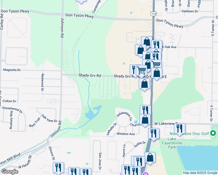 map of restaurants, bars, coffee shops, grocery stores, and more near f10 F Street in Springdale