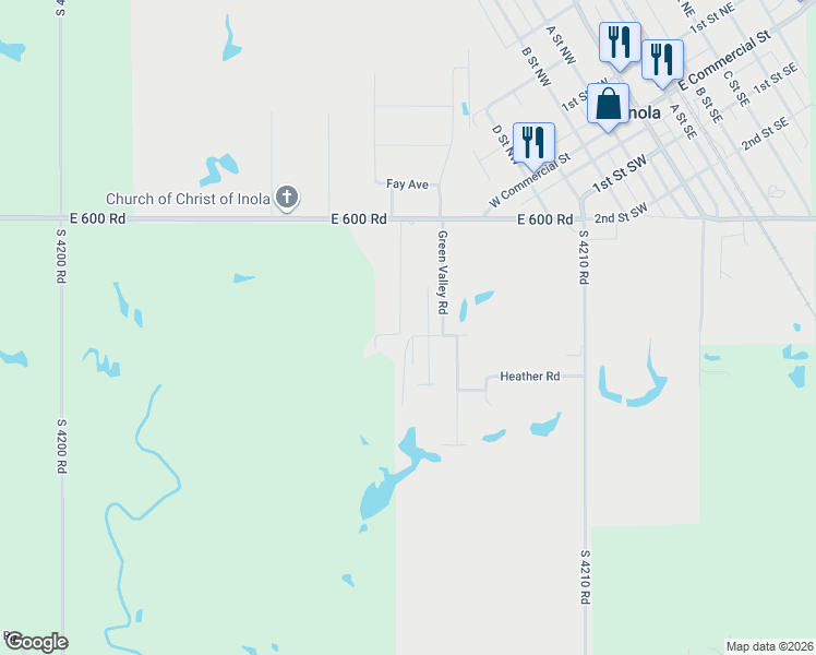 map of restaurants, bars, coffee shops, grocery stores, and more near 241 Suburban Lane in Inola