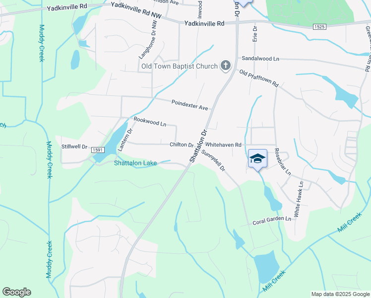 map of restaurants, bars, coffee shops, grocery stores, and more near 4280 Shattalon Drive in Winston-Salem