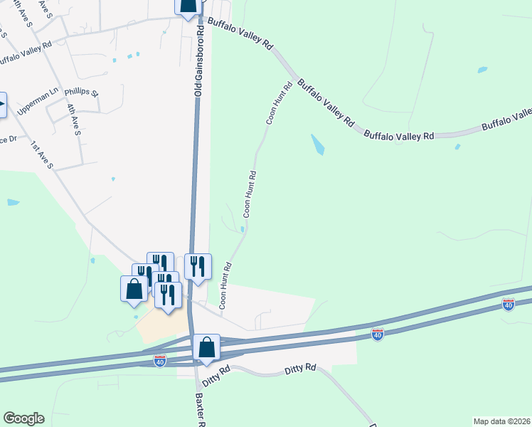 map of restaurants, bars, coffee shops, grocery stores, and more near 1870 Coon Hunt Road in Baxter