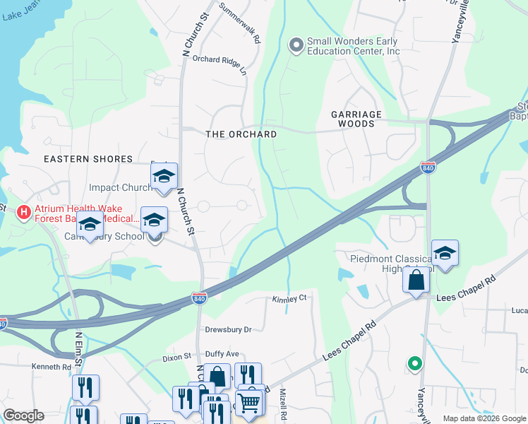 map of restaurants, bars, coffee shops, grocery stores, and more near 4687 Coltsfoot Road in Greensboro