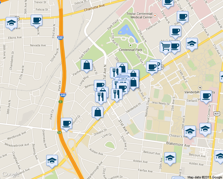 map of restaurants, bars, coffee shops, grocery stores, and more near 3014 Hedrick Street in Nashville