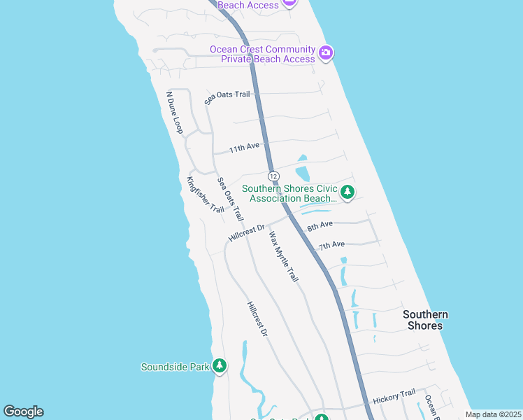 map of restaurants, bars, coffee shops, grocery stores, and more near 335 Hillcrest Dr in Kitty Hawk