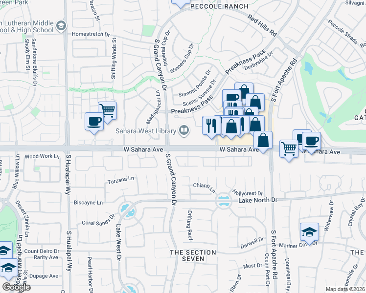 map of restaurants, bars, coffee shops, grocery stores, and more near 9501 West Sahara Avenue in Las Vegas