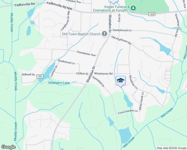 map of restaurants, bars, coffee shops, grocery stores, and more near 4294 Sunnydell Drive in Winston-Salem
