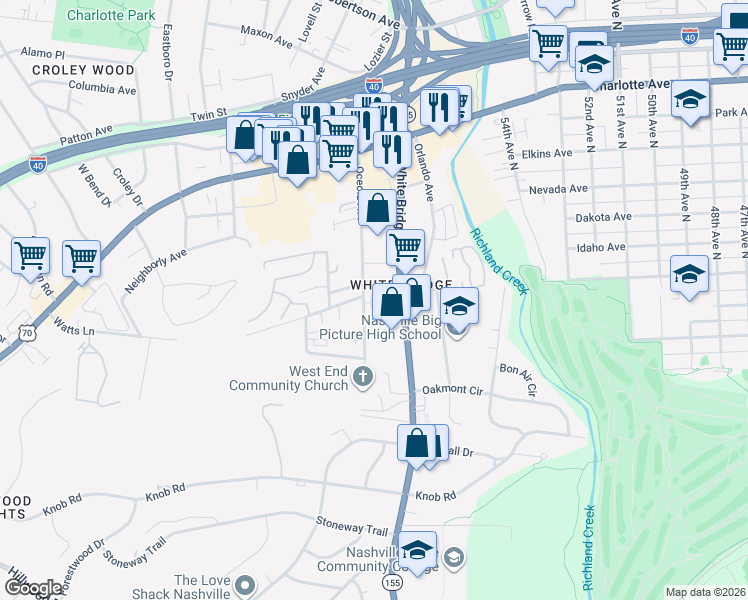 map of restaurants, bars, coffee shops, grocery stores, and more near 120 Oceola Avenue in Nashville