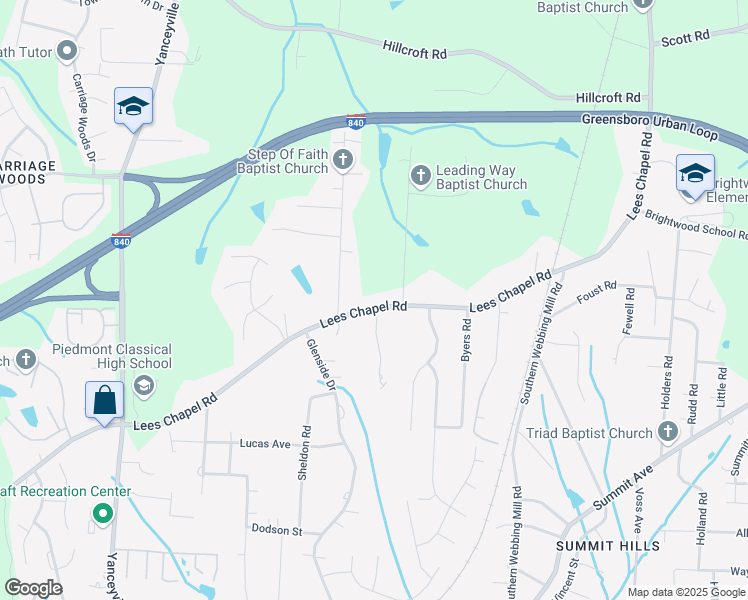map of restaurants, bars, coffee shops, grocery stores, and more near 1913 Lees Chapel Road in Greensboro