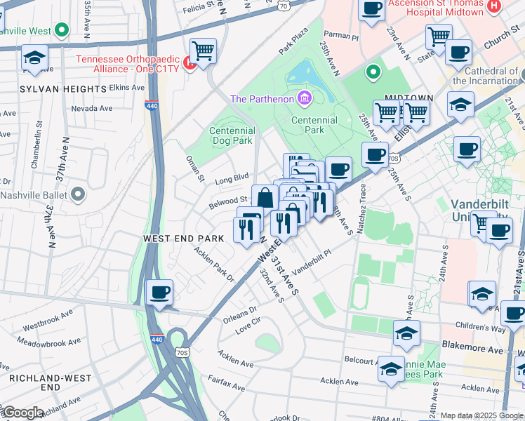 map of restaurants, bars, coffee shops, grocery stores, and more near 3014 Hedrick Street in Nashville