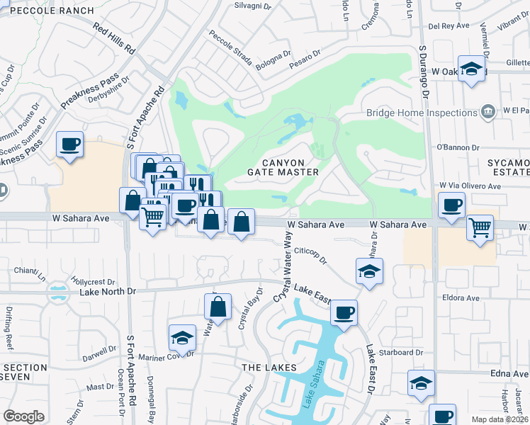 map of restaurants, bars, coffee shops, grocery stores, and more near 8900 West Sahara Avenue in Las Vegas