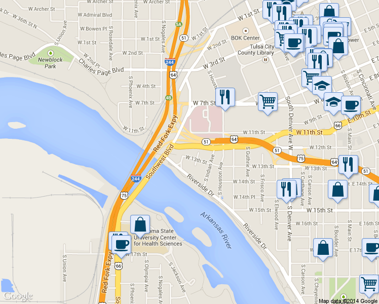 map of restaurants, bars, coffee shops, grocery stores, and more near 1303 South Lawton Avenue in Tulsa