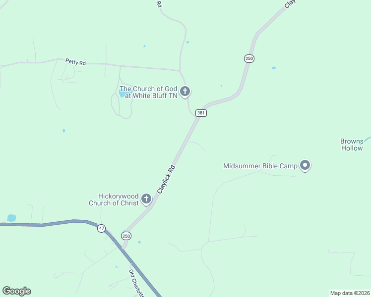 map of restaurants, bars, coffee shops, grocery stores, and more near 1084 Claylick Road in White Bluff