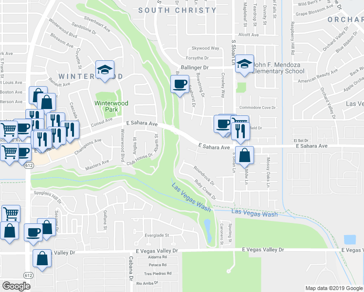 map of restaurants, bars, coffee shops, grocery stores, and more near 5655 East Sahara Avenue in Las Vegas