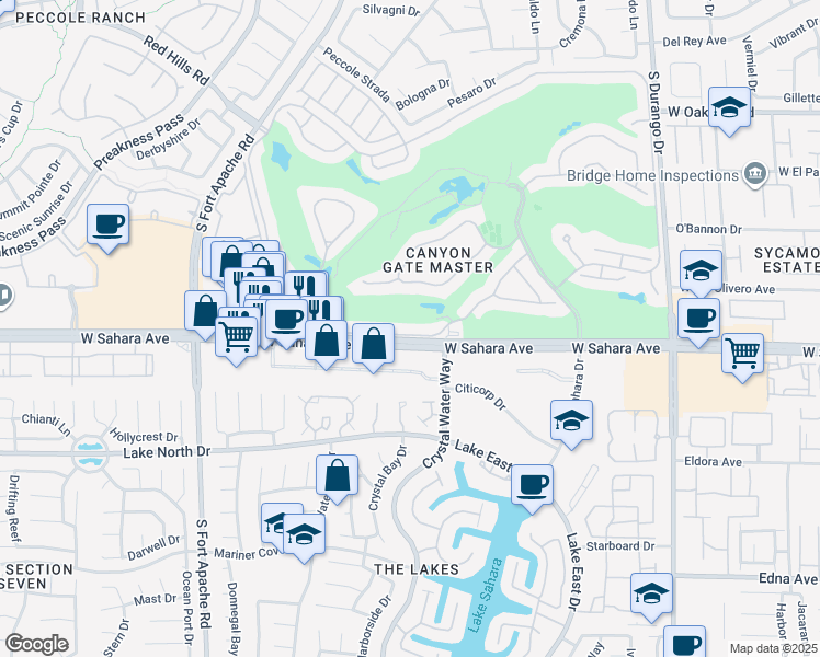 map of restaurants, bars, coffee shops, grocery stores, and more near 8900 West Sahara Avenue in Las Vegas