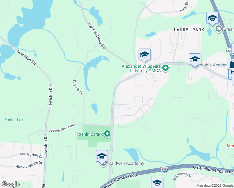 map of restaurants, bars, coffee shops, grocery stores, and more near 3102 Horse Pen Creek Road in Greensboro