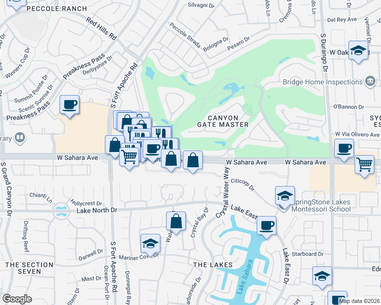 map of restaurants, bars, coffee shops, grocery stores, and more near 8919 West Sahara Avenue in Las Vegas