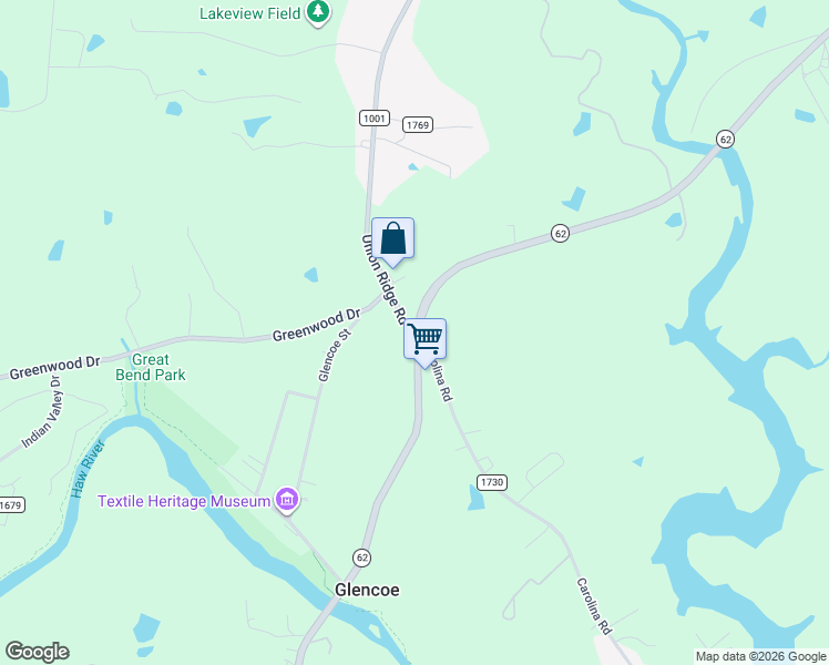 map of restaurants, bars, coffee shops, grocery stores, and more near 2550 North Carolina 62 in Burlington