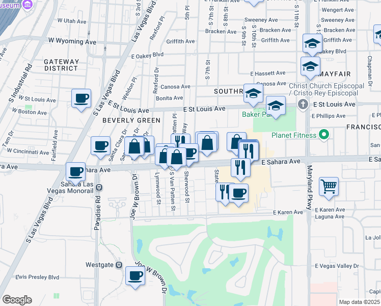 map of restaurants, bars, coffee shops, grocery stores, and more near 2312 South 6th Street in Las Vegas