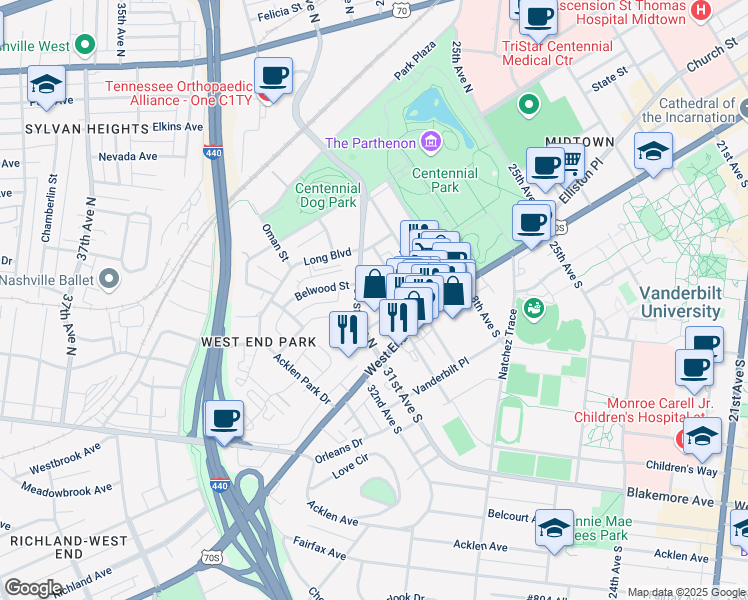map of restaurants, bars, coffee shops, grocery stores, and more near 3014 Hedrick Street in Nashville