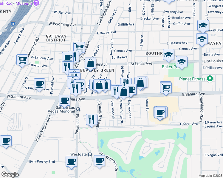 map of restaurants, bars, coffee shops, grocery stores, and more near 444 Nevada 589 in Las Vegas