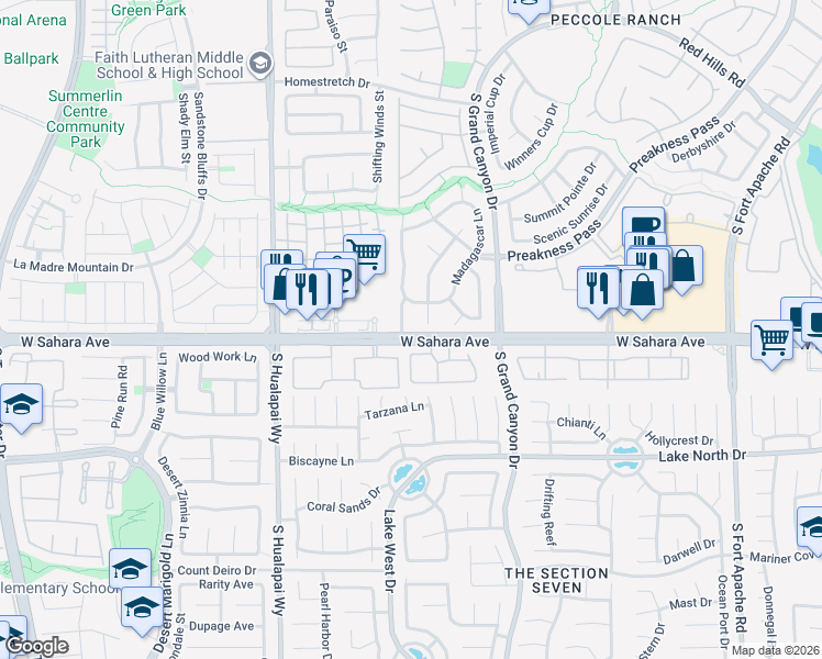 map of restaurants, bars, coffee shops, grocery stores, and more near 2601 South Grand Canyon Drive in Las Vegas