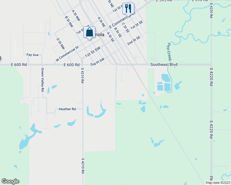 map of restaurants, bars, coffee shops, grocery stores, and more near 385 South Broadway Avenue in Inola