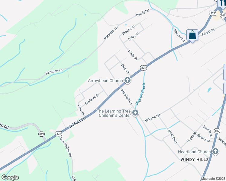 map of restaurants, bars, coffee shops, grocery stores, and more near 1900 West Main Street in Greeneville