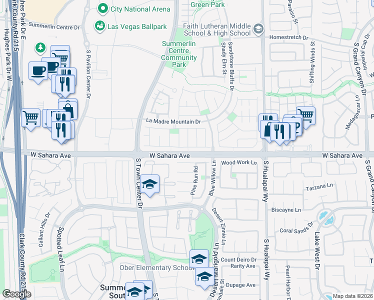 map of restaurants, bars, coffee shops, grocery stores, and more near 10506 Clarion River Drive in Las Vegas