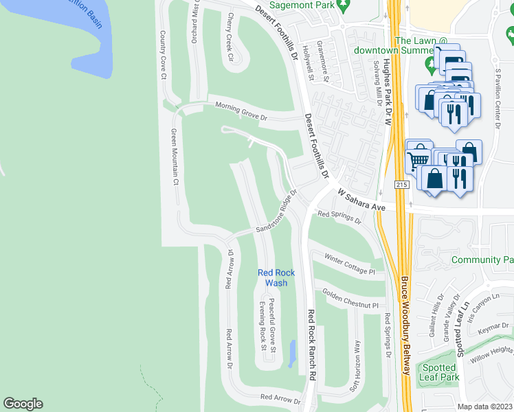 map of restaurants, bars, coffee shops, grocery stores, and more near 2496 Grassy Spring Place in Las Vegas