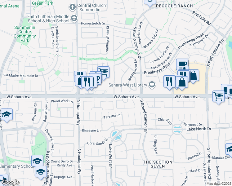 map of restaurants, bars, coffee shops, grocery stores, and more near 2601 South Grand Canyon Drive in Las Vegas