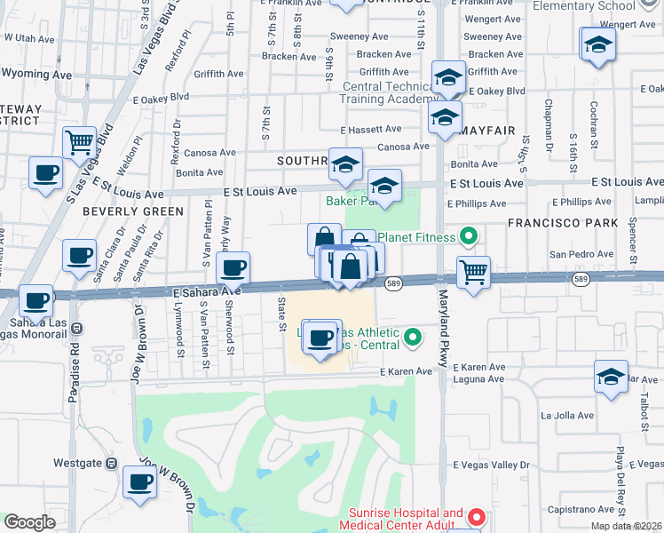 map of restaurants, bars, coffee shops, grocery stores, and more near 975 Commercial Center Drive in Las Vegas