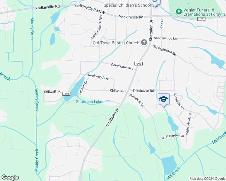 map of restaurants, bars, coffee shops, grocery stores, and more near 3936 Chilton Drive in Winston-Salem