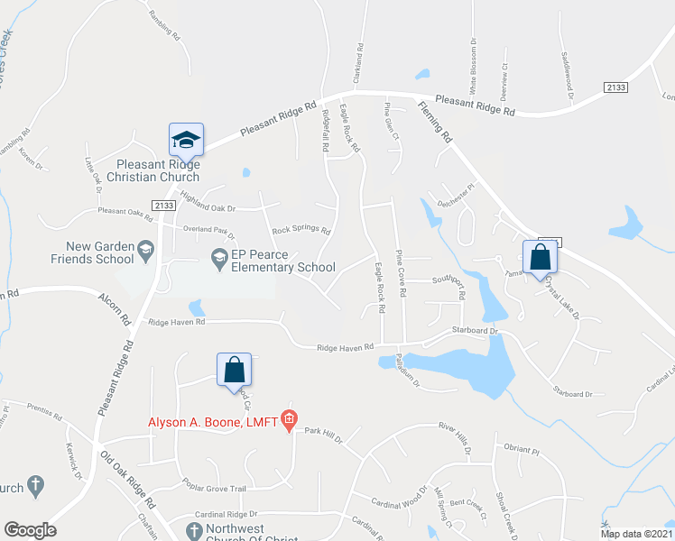 map of restaurants, bars, coffee shops, grocery stores, and more near 6314 Birch Pond Road in Greensboro