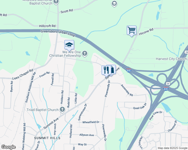 map of restaurants, bars, coffee shops, grocery stores, and more near 4803 Bladen Road in Greensboro