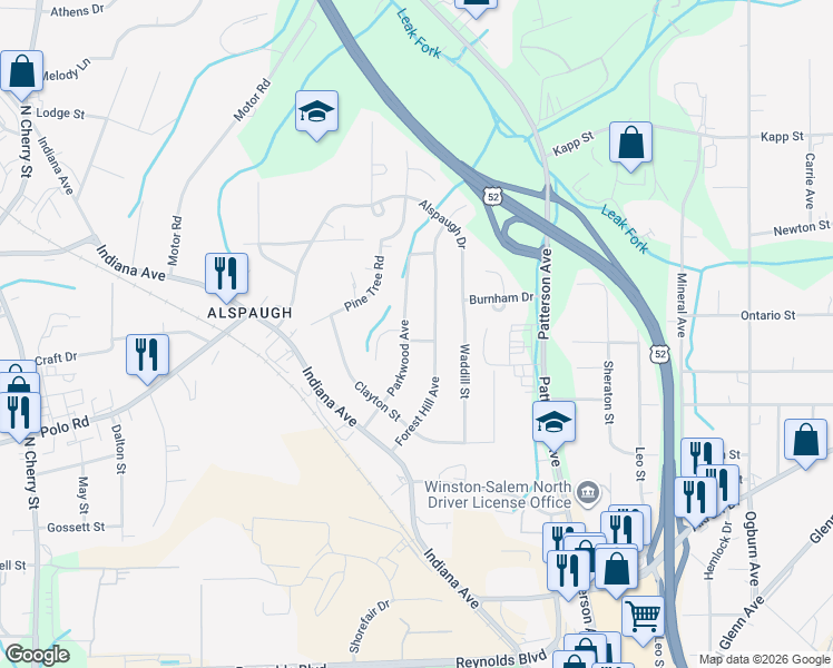 map of restaurants, bars, coffee shops, grocery stores, and more near 309 Forest Hill Avenue in Winston-Salem