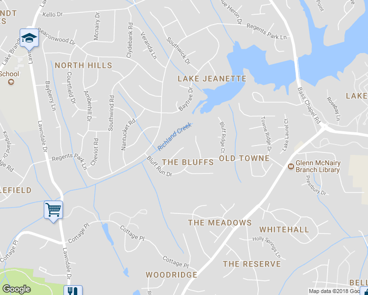 map of restaurants, bars, coffee shops, grocery stores, and more near 180 Stonecreek Court in Greensboro