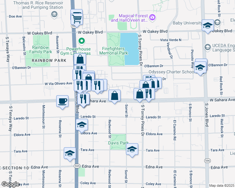 map of restaurants, bars, coffee shops, grocery stores, and more near 6600 West Sahara Avenue in Las Vegas