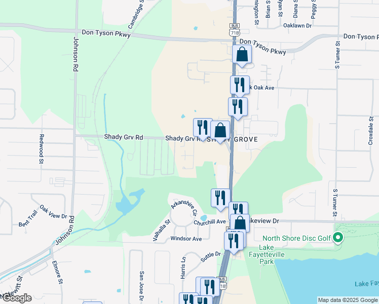 map of restaurants, bars, coffee shops, grocery stores, and more near 4500-4506 Garden Center Drive in Springdale