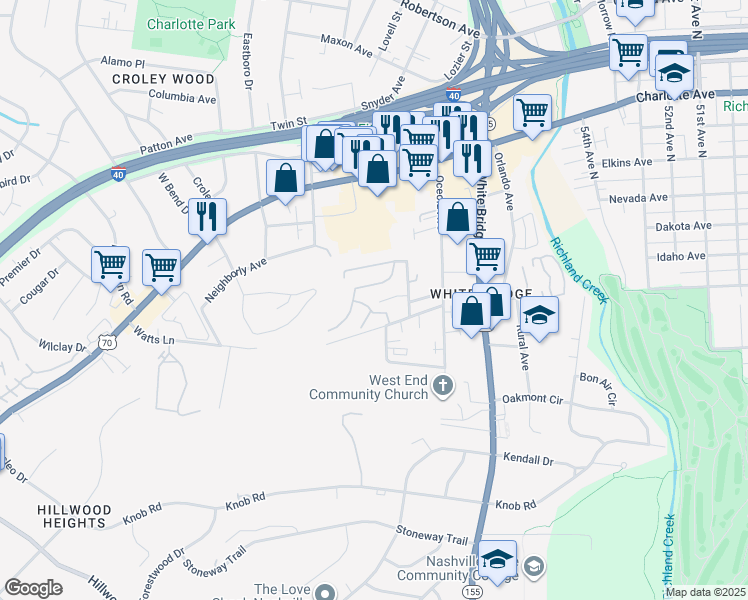 map of restaurants, bars, coffee shops, grocery stores, and more near 522 Bellmore Place in Nashville