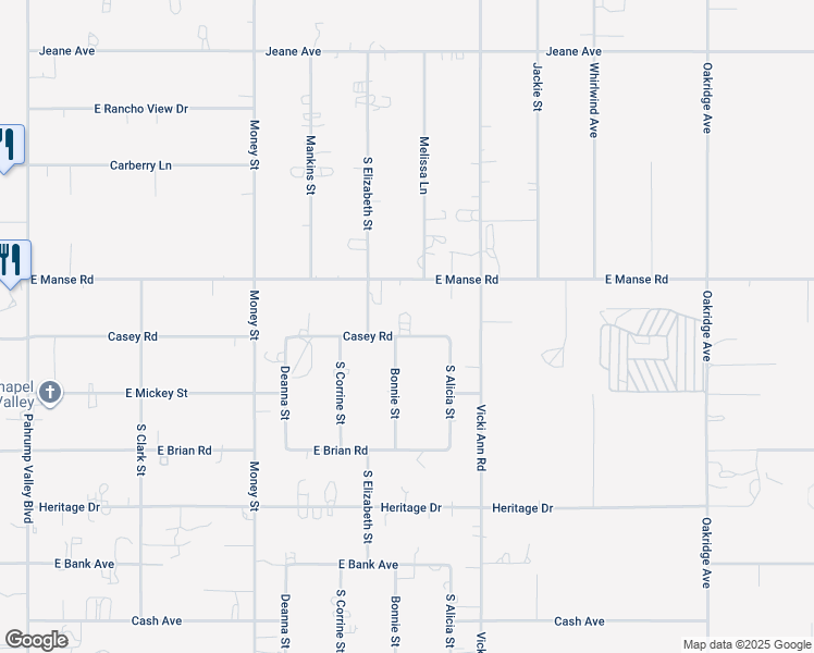 map of restaurants, bars, coffee shops, grocery stores, and more near 1830 Casey Road in Pahrump