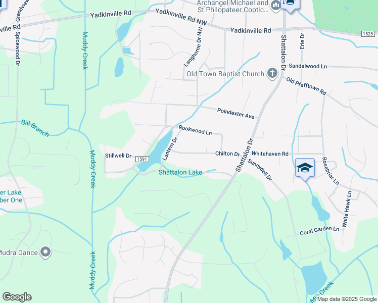 map of restaurants, bars, coffee shops, grocery stores, and more near 3975 Chilton Drive in Winston-Salem
